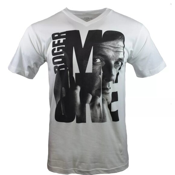 Adult Unisex Roger Moore V-neck T-shirt - 007 James Bond -Vintage Tee- - Picture 1 of 2